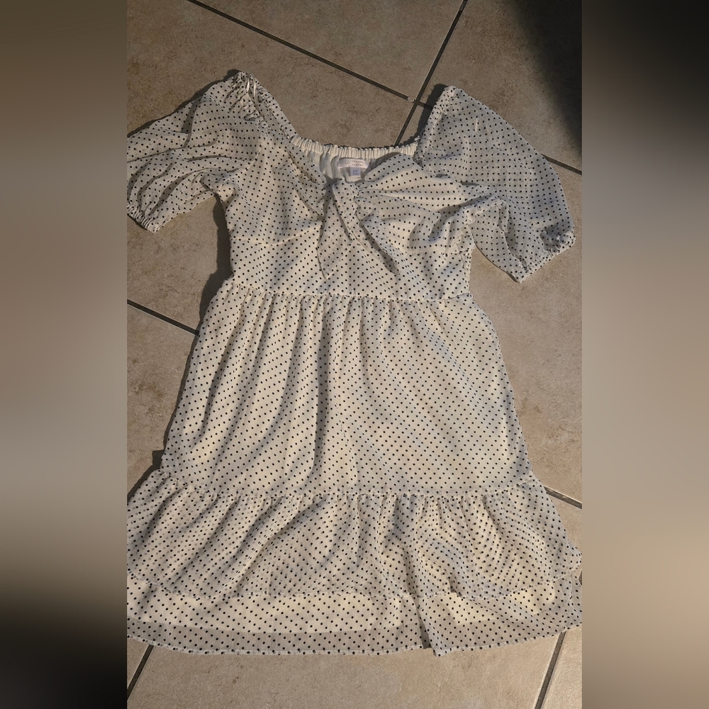 LC Lauren Conrad White Mini Dress with Black Polka Dot Print - Picture 3 of 9
